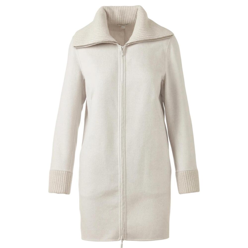 NEW KINROSS women's knit trim zip mock coat in birch